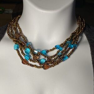 VTG Layered Necklace with Blue and Brown Beads